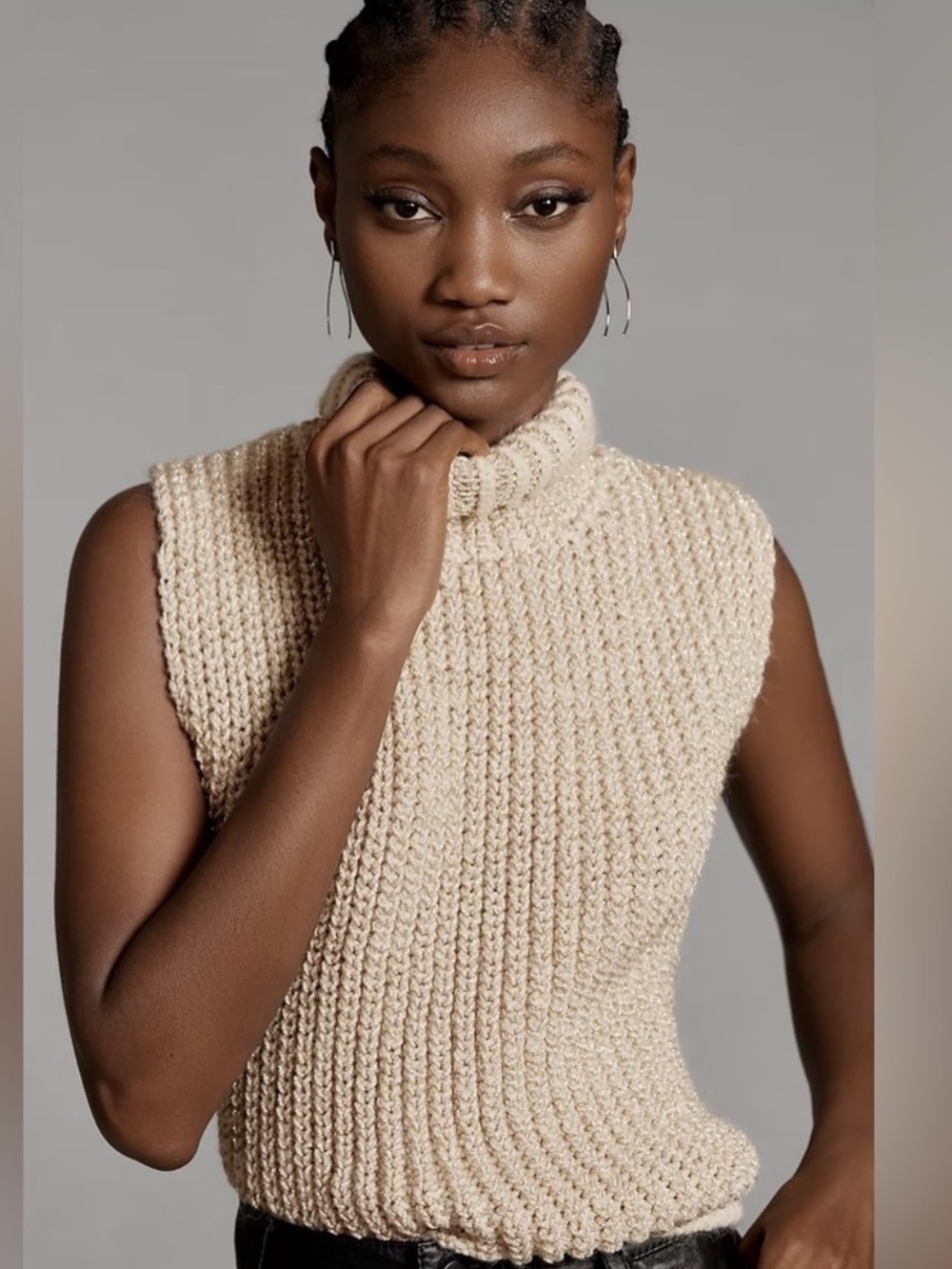 Pilcro Gold Metallic Turtleneck Sweater Vest Sleeveless Knit XXS NWT